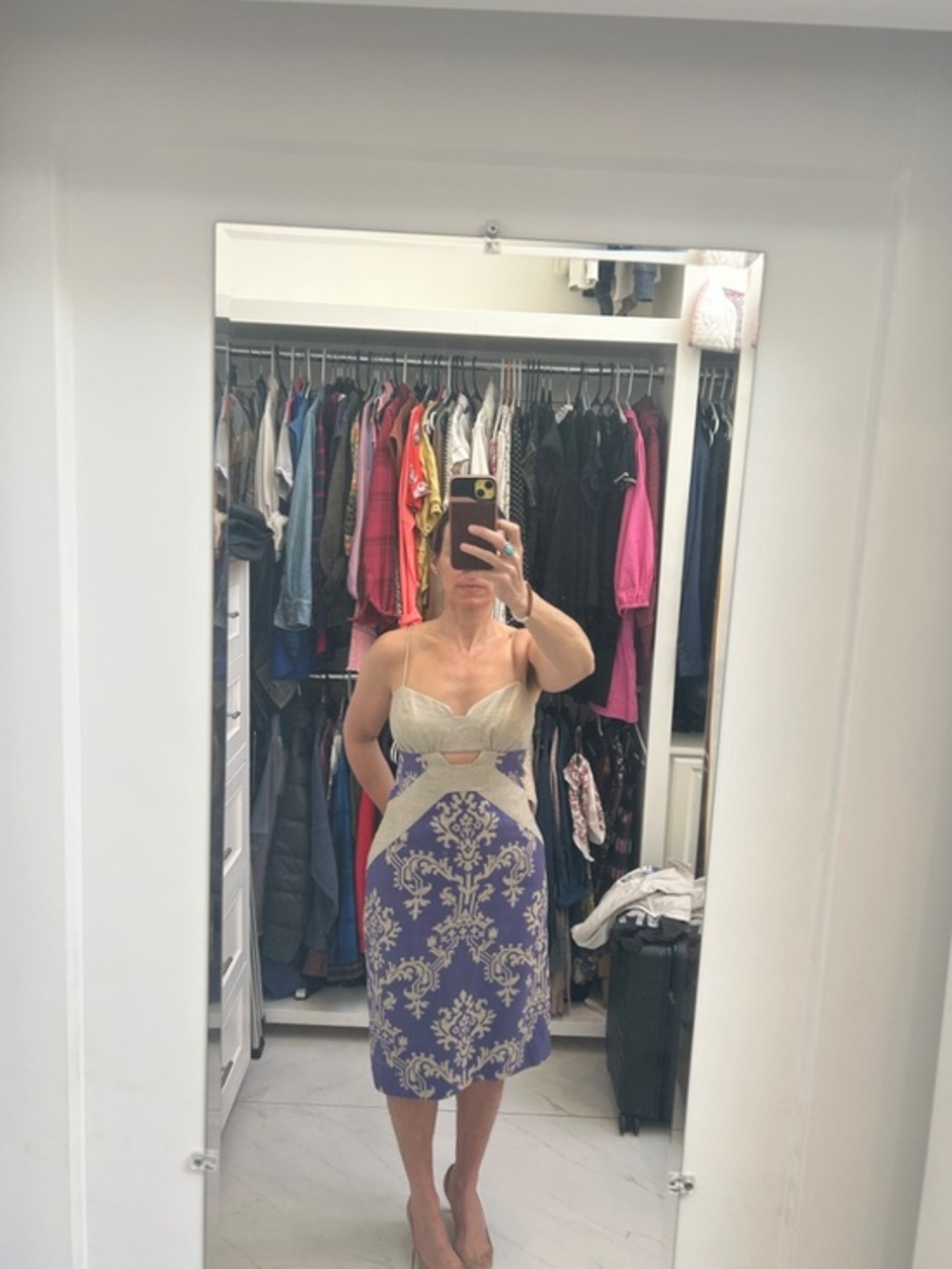 Nicole Miller Collection Amethyst & Gold Damask 2005 Cocktail Dress